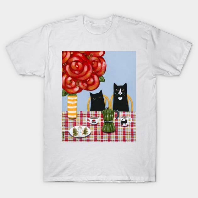 Christmas French Press Cats T-Shirt by KilkennyCat Art